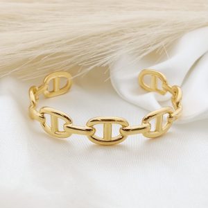 PULSO RIGIDO CADENA OVALO RAYA EN MEDIO