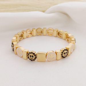 PULSO CARA FELIZ BLANCA Y FLOR CZ NEGRAS