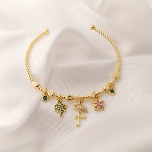 PULSO RIGIDO DE DIJE FLAMINGO Y ESTRELLA