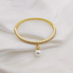 BRAZALETE ARO CON CIRCONIAS PAVE CON COLGANTE PERLA