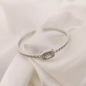 PULSO RIGIDO DE ESLABONES CON DIJE CUADRADO CZ