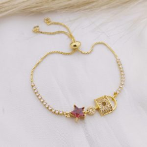 PULSO AJUSTABLE DE CANDADO LUNA Y ESTRELLA CZ