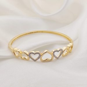 PULSO RIGIDO ARO DE CORAZONES ENCONTRADOS LISOS Y PAVE