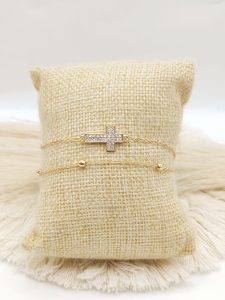 PULSO DOBLE CADENA DIJE PAVE CIRCONIA