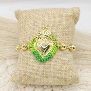 PULSO AJUSTABLE BOLAS DIJE CORAZON CHAQUIRAS