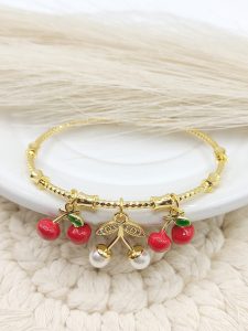 ARO ABIERTO DIJE CEREZAS ROJAS Y PERLA