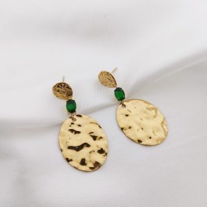 ARETE OVALO MARTILLADO CON ZIRCONIA CUADRO