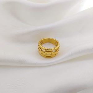 ANILLO LINEA LISA Y TORSAL CON CADENA PLANCHADA CENTRO RECTANGULAR