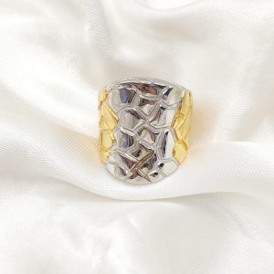 ANILLO ANCHO GRABADO PIEDRAS 2 COLORES