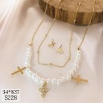 SET PERLAS Y CRUCES DOBLE