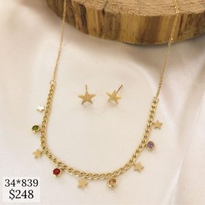 SET CADENA  PLANCHADAESTRELLITAS CIRCONIAS COLORES