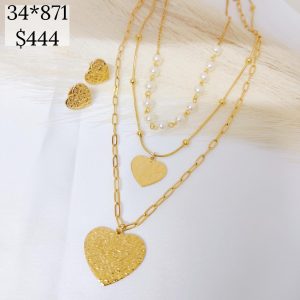 SET TRIPLE CORAZONES MARTILLADOS CON TRAMOS PERLA