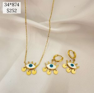 SET OJO ESMALTADO TRES CIRCULOS COLGANTES