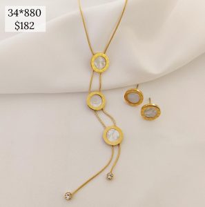 SET COLLAR Y ARETE BOTONES PLANOS MP CON NUMEROS