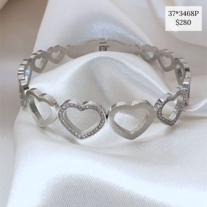 BRAZALETE CORAZONES BRILLOS PLATA