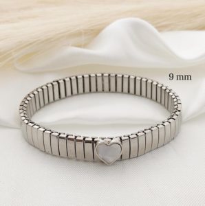 PULSO ELASTICO 9MM CORAZON MADRE PERLA