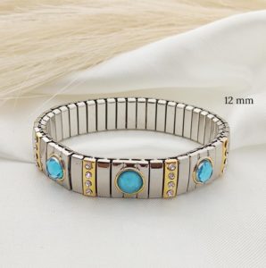 PULSO ELASTICO 12 MM CRISTALES RED FACETADOS Y LINEAS ORO CIRCONIAS