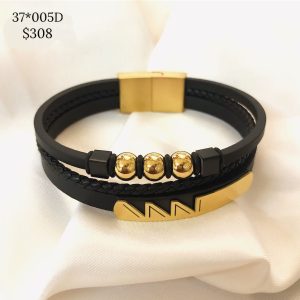 PULSO HOM  BARRA TRIPLE TRIANGULO PIEL CON 3 BOLAS Y PIEL TRENZA