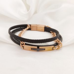 PULSO CADENA  BARRA DOS TONOS CZ 3 HILOS PIEL