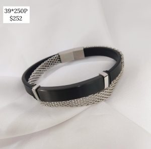 PULSO DE MALLA Y PIEL CON BARRA LISA