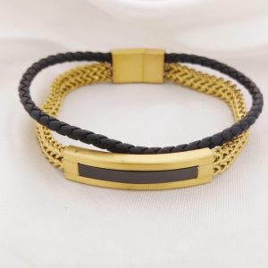 PULSO DOBLE CADENA Y TRENZADA BARRA LISA DOBLE