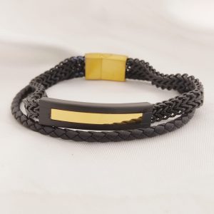 PULSO DOBLE CADENA Y TRENZADA BARRA LISA DOBLE