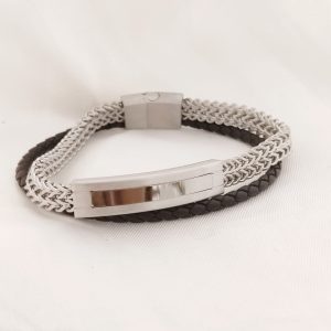 PULSO DOBLE CADENA Y TRENZADA BARRA LISA DOBLE