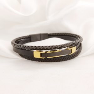 PULSO TRIPLE CADENA VIVORA , PIEL TRENZA , VINIPIEL LISA CON BARRA CENTRO