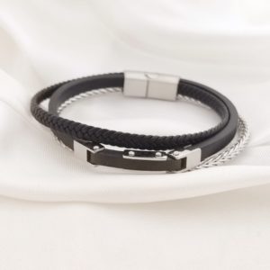 PULSO TRIPLE CADENA VIVORA , PIEL TRENZA , VINIPIEL LISA CON BARRA CENTRO