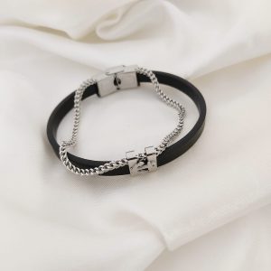 PULSO DOBLE LINEA BOLITAS PIEDRA CENTRO BARRA RECTANGULO  RAYADO