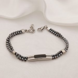 PULSO DOBLE LINEA BOLITAS PIEDRA CENTRO BARRA RECTANGULO  RAYADO