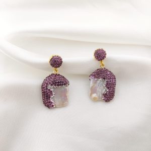 ARETE TURCO PERLA RECTANGULO CON OLAS EN NEGRO