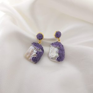 ARETE TURCO PERLA RECTANGULO CON OLAS EN NEGRO