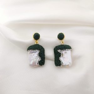 ARETE TURCO PERLA RECTANGULO CON OLAS EN NEGRO