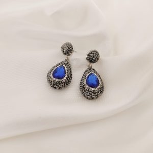 ARETE GOTA CRISTAL CONTORNO PLATA Y TURCO