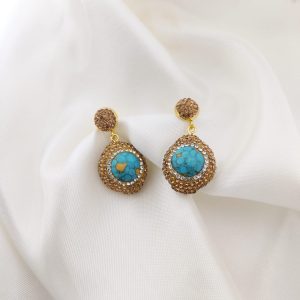 ARETE TURCO PIEDRA TURQUESA Y ZIRCONIAS