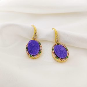 ARETE PIEDRA DRUZY CON ZIRCONIAS ALREDEDOR