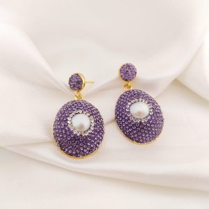 ARETE PERLA NATURAL FORMA GOTA CON ZIRCONIAS ALREDEDOR