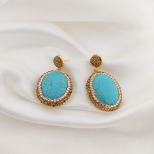 ARETE TURQUESA OVALADA CON ZIRCONIAS ALREDEDOR