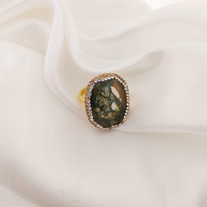 ANILLO TURCO ORO RECT CENTRO AGATA OVALO FACETADA