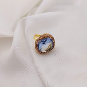 ANILLO TURCO ORO ROMBO CRISTAL FACETADO PLANO