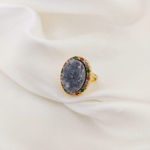 ANILLO PIEDRA DRUZY CON ZIRCONIAS ALREDEDOR