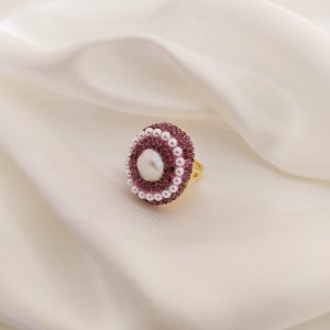 ANILLO PERLA NATURAL CON ZIRCONIAS Y PERLITAS ALREDEDOR