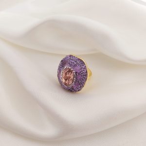 ANILLO CRISTAL CON ZIRCONIAS ALREDEDOR Y PIEDRITAS