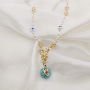 COLLAR CADENA ESTRELLAS OJOS DIJE LUNETA  PERLA TURQUEZA