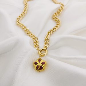 COLLAR CADENA PLANCHADA BROCHE MARINERO DIJE FLOR 5 PETALOS