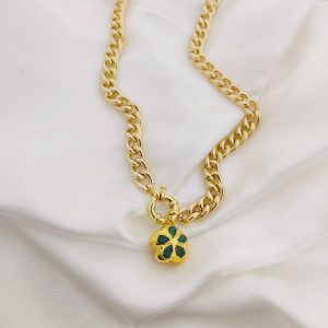 COLLAR CADENA PLANCHADA BROCHE MARINERO DIJE FLOR 5 PETALOS