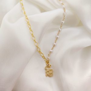 COLLAR DIJE SERPIENTE MITAR CAD OVALO /MITAD CAD PERLA CORAZON