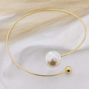 GARGANTILLA ALAMBRE REDONDA PUNTA PERLA ORO Y PERLA BOLA GRANDE