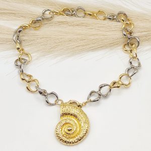 COLLAR CHUNKY CAD ROMBO DIJE CARACOL MARINO